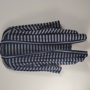 Torrid Navy Dark Preppy Casual Athleisure Striped Open Front Drape Cardigan